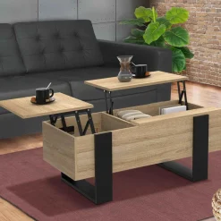 IDMarket Table basse relevable 2 plateaux bois et noir* Tables Basses|Collection Moderne