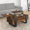 IDMarket Table basse relevable 2 plateaux bois effet vieilli et noir* Collection Vintage|Tables Basses