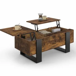IDMarket Table basse relevable 2 plateaux bois effet vieilli et noir* Collection Vintage|Tables Basses