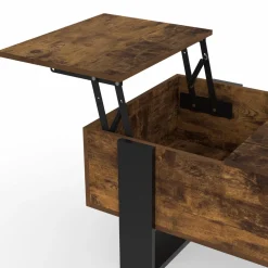 IDMarket Table basse relevable 2 plateaux bois effet vieilli et noir* Collection Vintage|Tables Basses