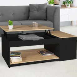 IDMarket Table basse relevable bois noir et façon hêtre* Meubles Bas|Collection Design