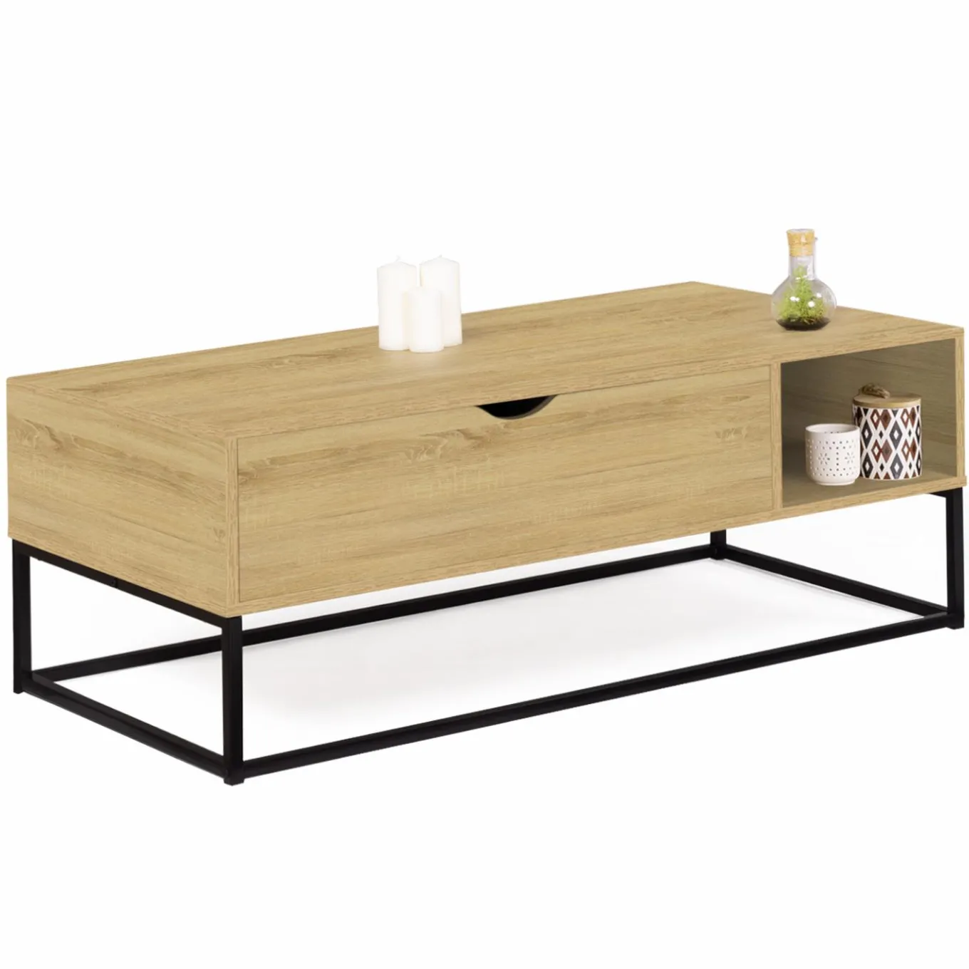 IDMarket Table basse relevable bois et métal avec rangements* Tables Basses