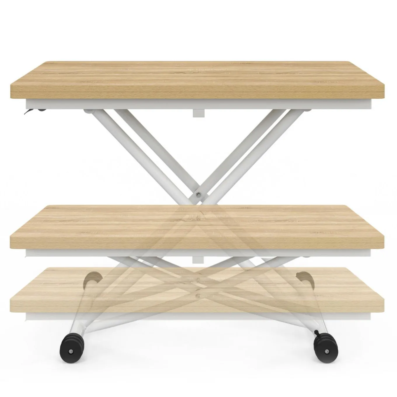 IDMarket Table basse relevable en table à manger industrielle avec plateau façon hêtre* Collection Design|Salon Complet