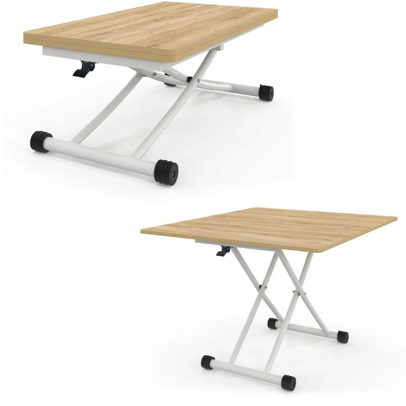 IDMarket Table basse relevable en table à manger industrielle avec plateau façon hêtre* Collection Design|Salon Complet