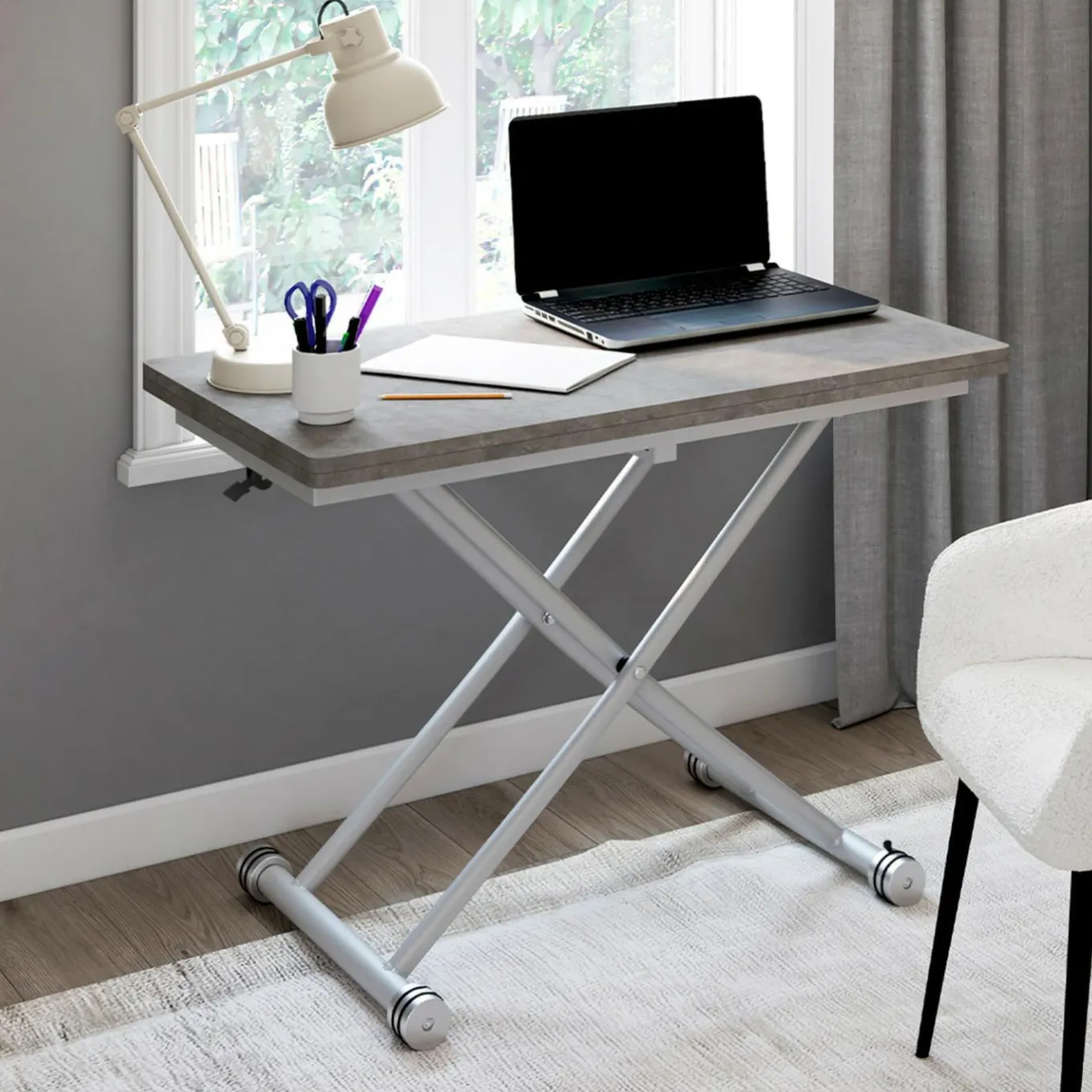 IDMarket Table basse relevable en table à manger moderne avec plateau effet béton* Collection Design|Collection Contemporaine