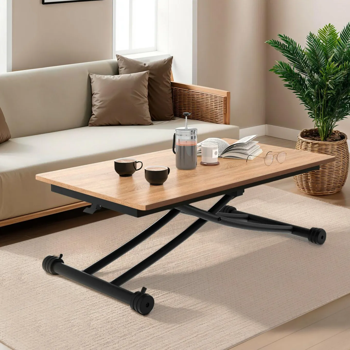 IDMarket Table basse relevable en table à manger industrielle* Salon Complet|Tables Basses