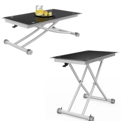 IDMarket Table basse relevable en table à manger verre trempé* Salon Complet|Tables Basses