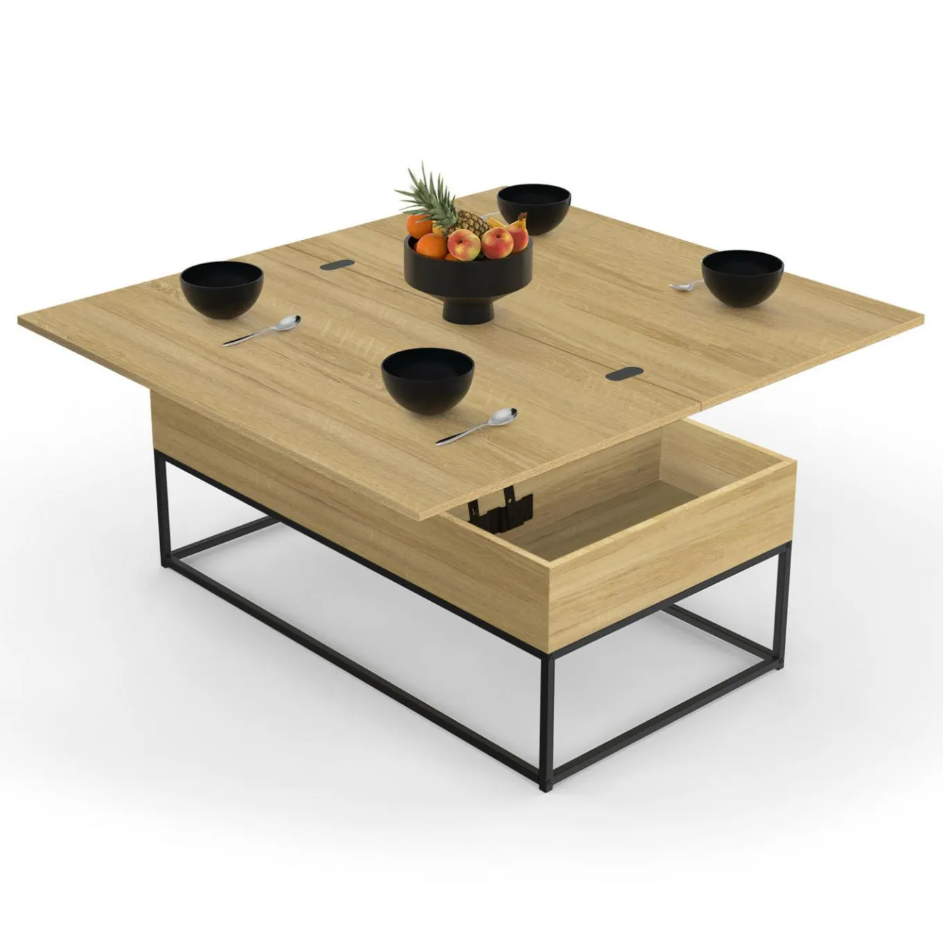 IDMarket Table basse relevable industrielle rectangulaire convertible en table à manger* Meubles Bas|Tables Basses