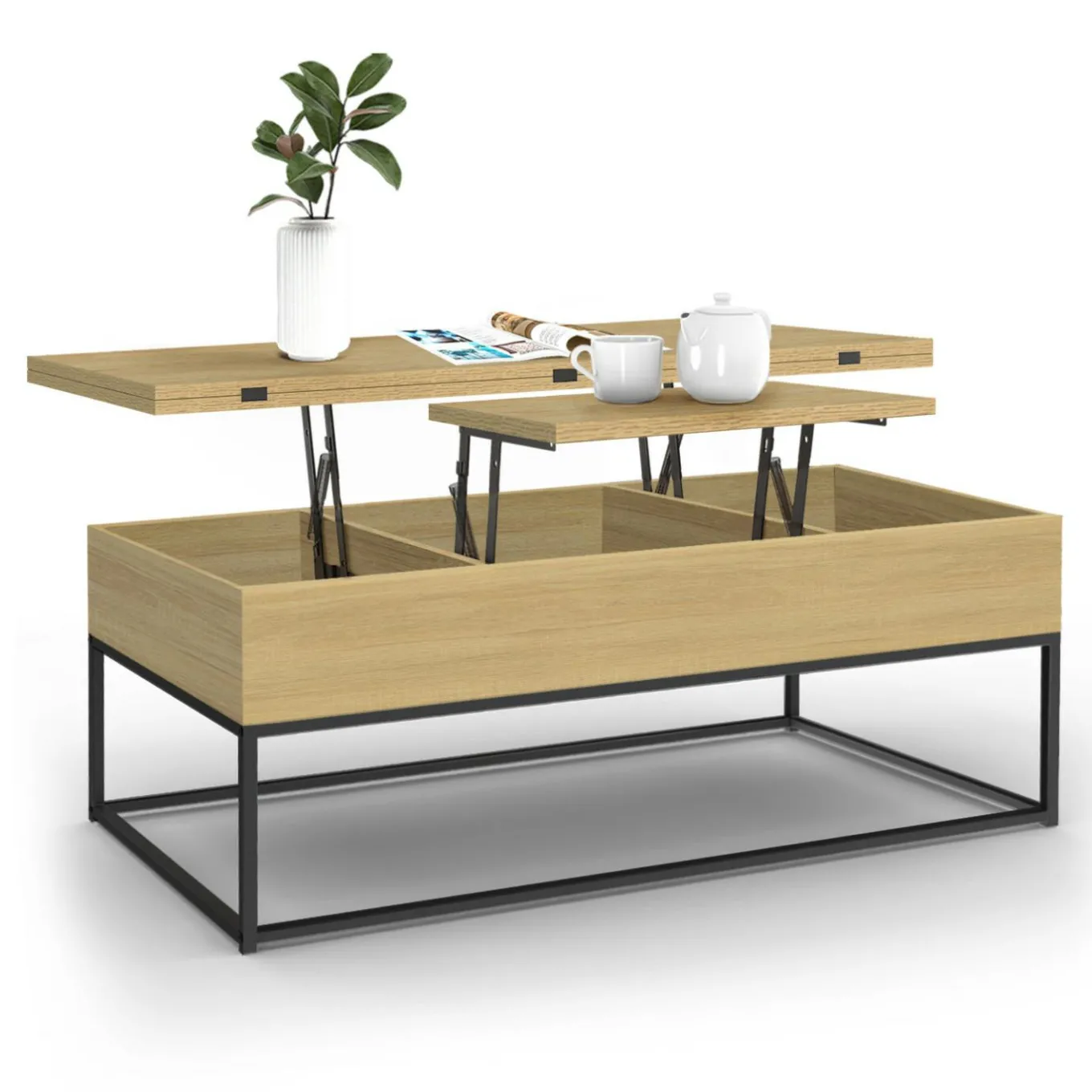 IDMarket Table basse relevable industrielle rectangulaire convertible en table à manger* Meubles Bas|Tables Basses