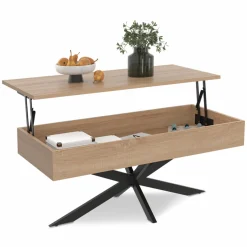 IDMarket Table basse relevable industrielle rectangulaire bois et noir 100 cm pied araignée* Collection Design|Salon Complet