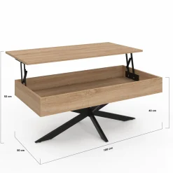 IDMarket Table basse relevable industrielle rectangulaire bois et noir 100 cm pied araignée* Collection Design|Salon Complet