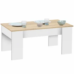 IDMarket Table basse relevable rectangulaire bois blanc et imitation hêtre* Collection Design|Salon Complet