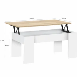IDMarket Table basse relevable rectangulaire bois blanc et imitation hêtre* Collection Design|Salon Complet