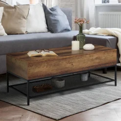 IDMarket Table basse relevable style industriel effet bois vieilli* Meubles Bas|Collection Industrielle