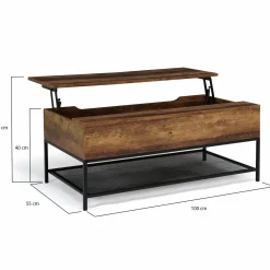 IDMarket Table basse relevable style industriel effet bois vieilli* Meubles Bas|Collection Industrielle