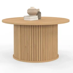 IDMarket Table basse ronde 70 cm lattes coloris chêne* Tables Basses|Collection Moderne