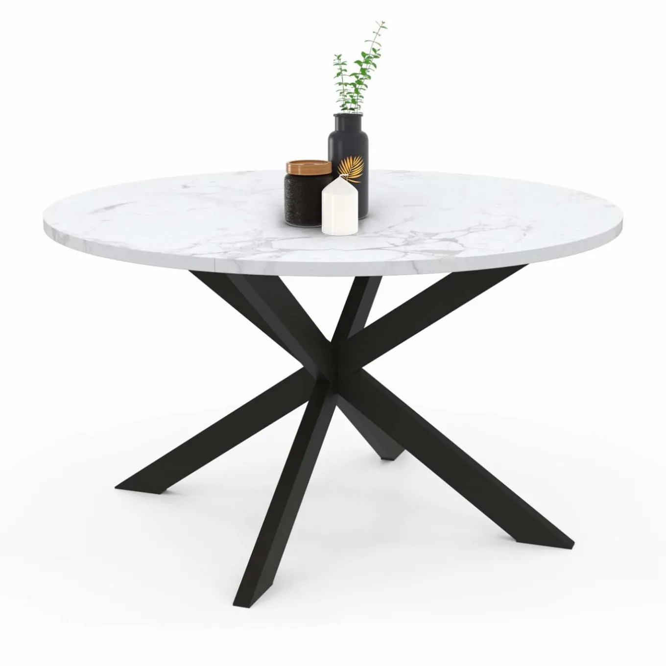 IDMarket Table basse ronde avec plateau effet marbre blanc 70 cm* Meubles Bas|Collection Moderne