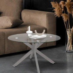 IDMarket Table basse ronde avec plateau verre et pied acier effet chromé* Tables Basses|Salon Complet