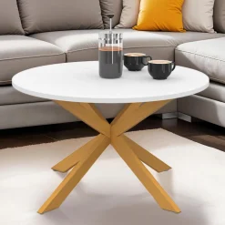 IDMarket Table basse ronde blanche et bois 70 cm pied araignée* Salon Complet|Tables Basses