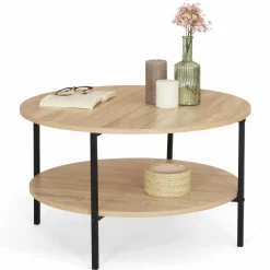 IDMarket Table basse ronde double plateau style industriel 70 cm* Collection Industrielle|Salon Complet