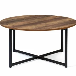 IDMarket Table basse ronde style industriel bois foncé 80 cm* Collection Industrielle|Salon Complet