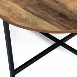 IDMarket Table basse ronde style industriel bois foncé 80 cm* Collection Industrielle|Salon Complet