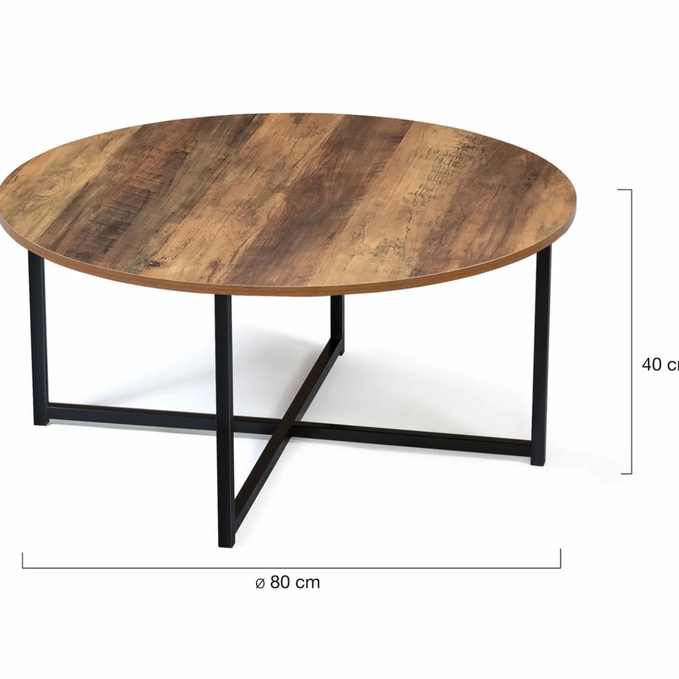 IDMarket Table basse ronde style industriel bois foncé 80 cm* Collection Industrielle|Salon Complet