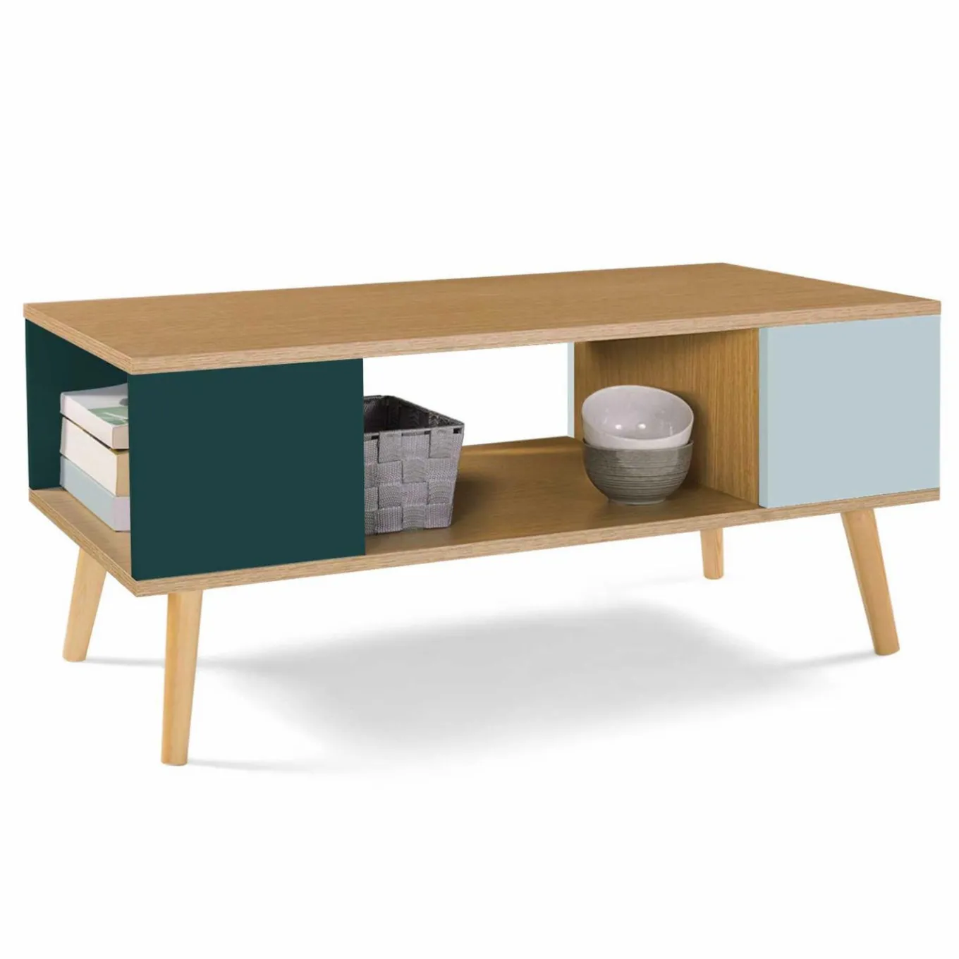 IDMarket Table basse scandinave bois, vert clair et vert foncé* Collection Scandinave|Salon Complet