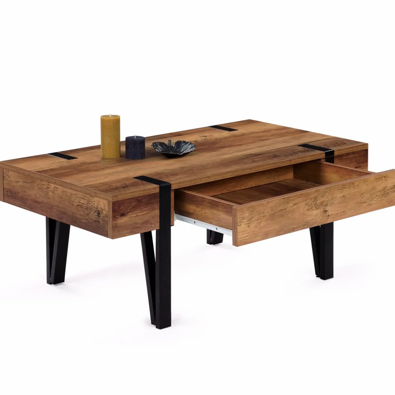 IDMarket Table basse style industriel 1 tiroir pied épingle* Meubles Tiroirs|Meubles En Bois