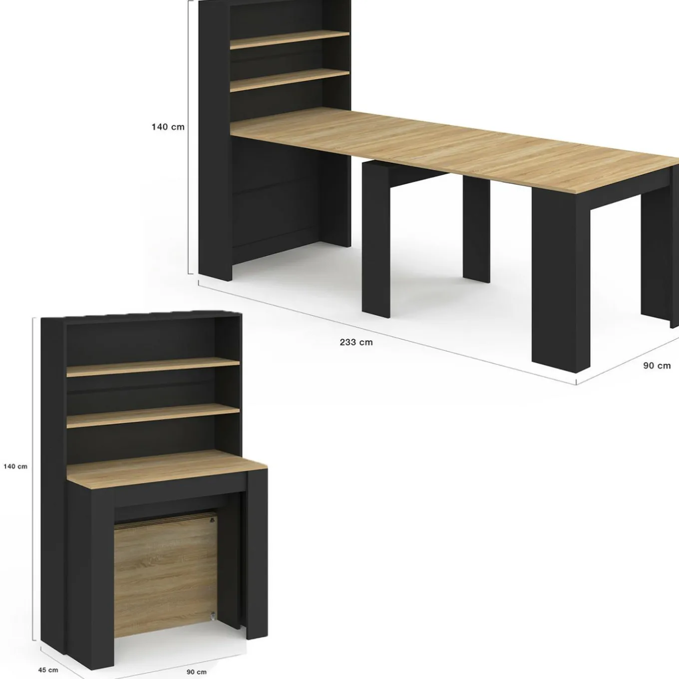 IDMarket Table buffet haut extensible 8 personnes bois et noir 235 cm* Tables|Buffets
