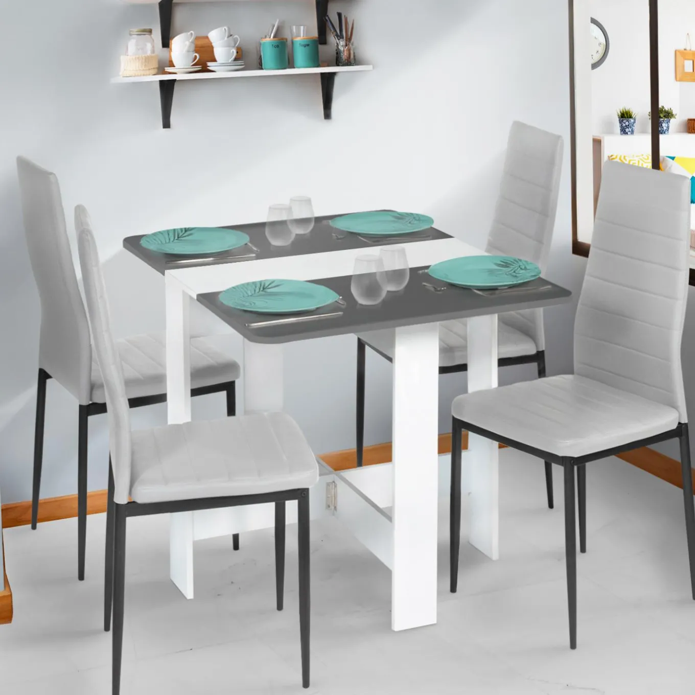 IDMarket Table console blanche et grise en bois* Meubles Blancs|Collection Contemporaine