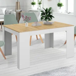 IDMarket Table console extensible 140 cm blanc et bois façon hêtre* Meubles Blancs|Meubles En Bois