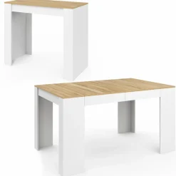 IDMarket Table console extensible 140 cm blanc et bois façon hêtre* Meubles Blancs|Meubles En Bois