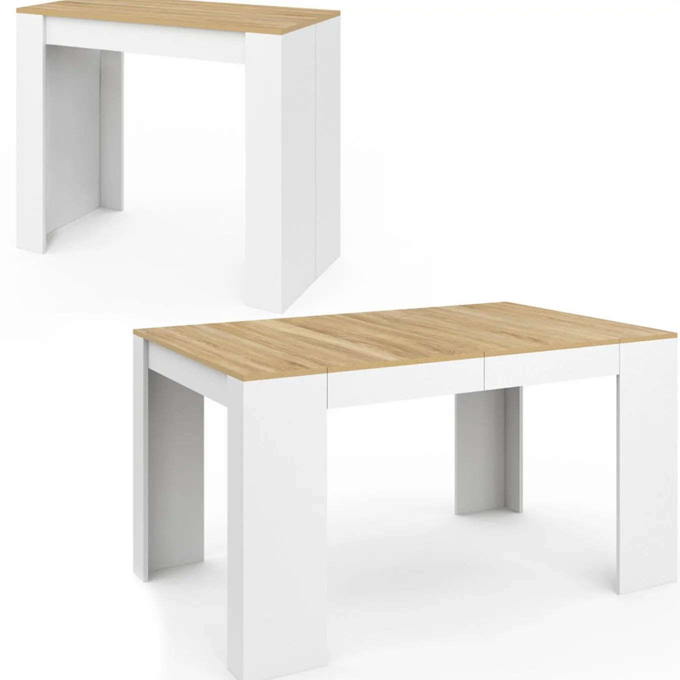 IDMarket Table console extensible 140 cm blanc et bois façon hêtre* Meubles Blancs|Meubles En Bois