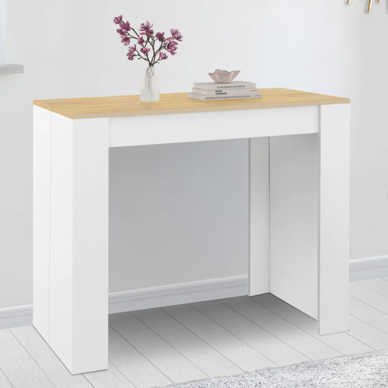 IDMarket Table console extensible 140 cm blanc et bois façon hêtre* Meubles Blancs|Meubles En Bois