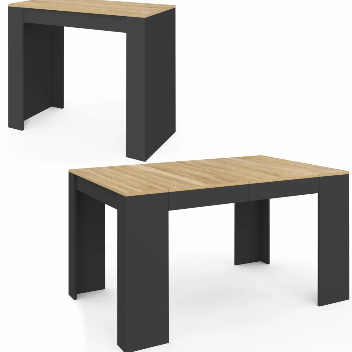 IDMarket Table console extensible noir et bois* Meubles En Bois|Petits Meubles