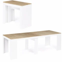 IDMarket Table console extensible bois façon hêtre et blanc 10 personnes* Consoles|Consoles De Cuisine