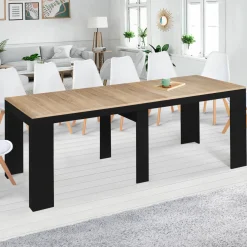 IDMarket Table console extensible 14 personnes bois noir et façon hêtre* Meubles En Bois|Collection Moderne