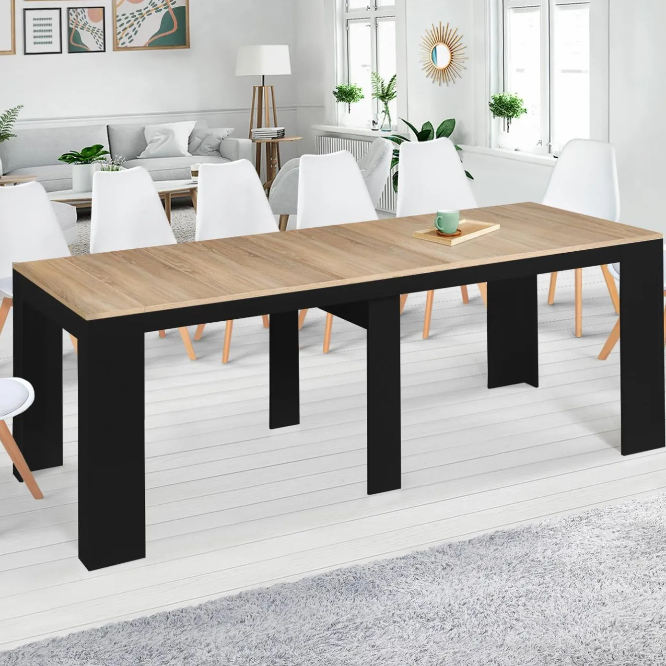 IDMarket Table console extensible 14 personnes bois noir et façon hêtre* Meubles En Bois|Collection Moderne