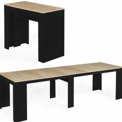 IDMarket Table console extensible 14 personnes bois noir et façon hêtre* Meubles En Bois|Collection Moderne