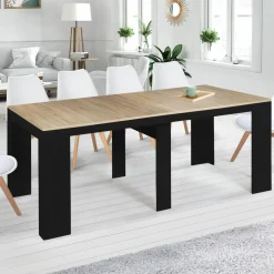 IDMarket Table console extensible 10 personnes bois noir et façon hêtre* Meubles En Bois|Consoles