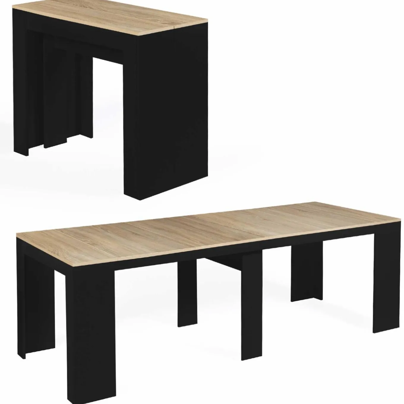 IDMarket Table console extensible 10 personnes bois noir et façon hêtre* Meubles En Bois|Consoles