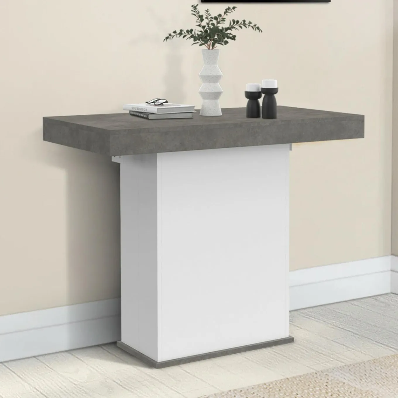 IDMarket Table console extensible 10 personnes 235 cm béton et blanc* Consoles|Consoles De Cuisine