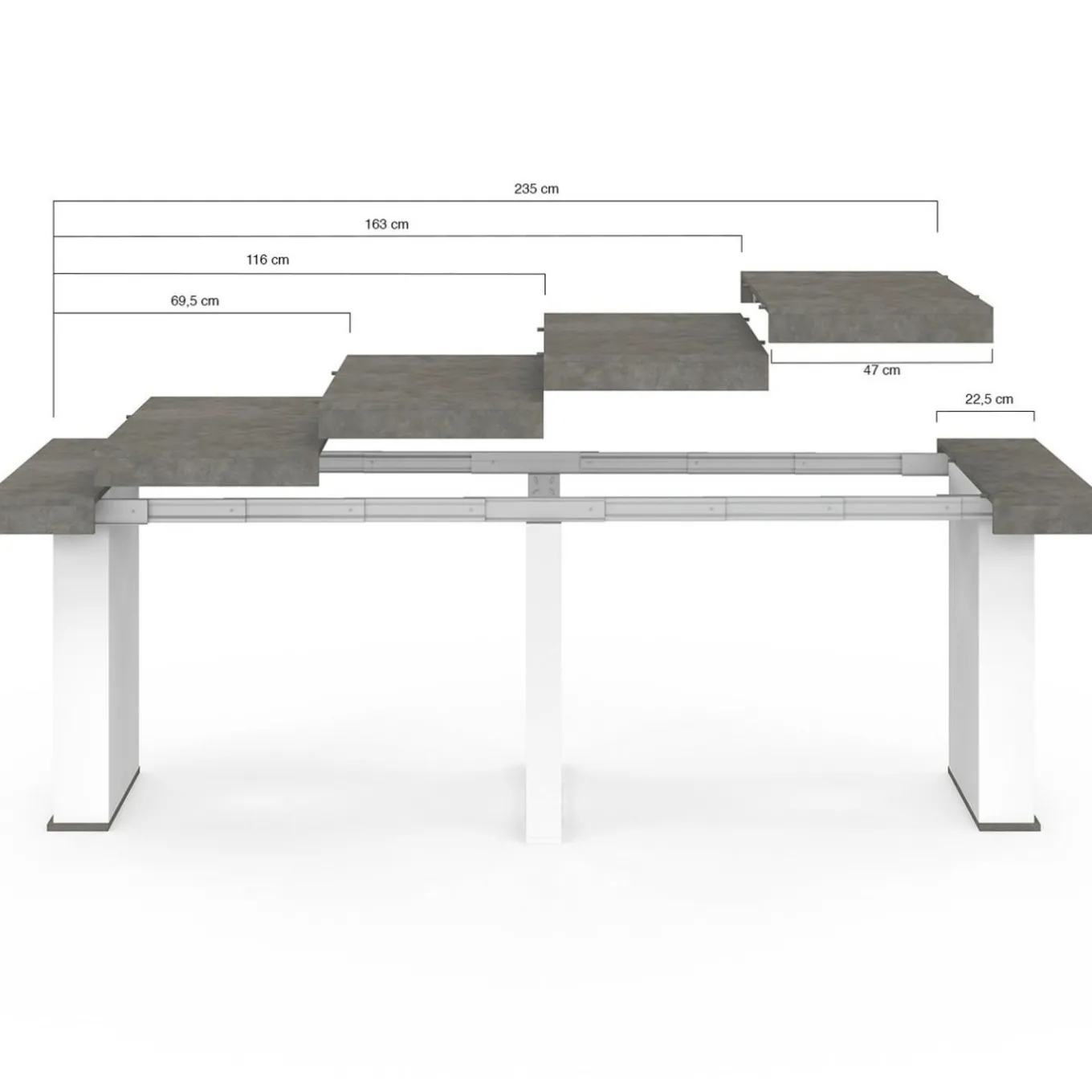 IDMarket Table console extensible 10 personnes 235 cm béton et blanc* Consoles|Consoles De Cuisine
