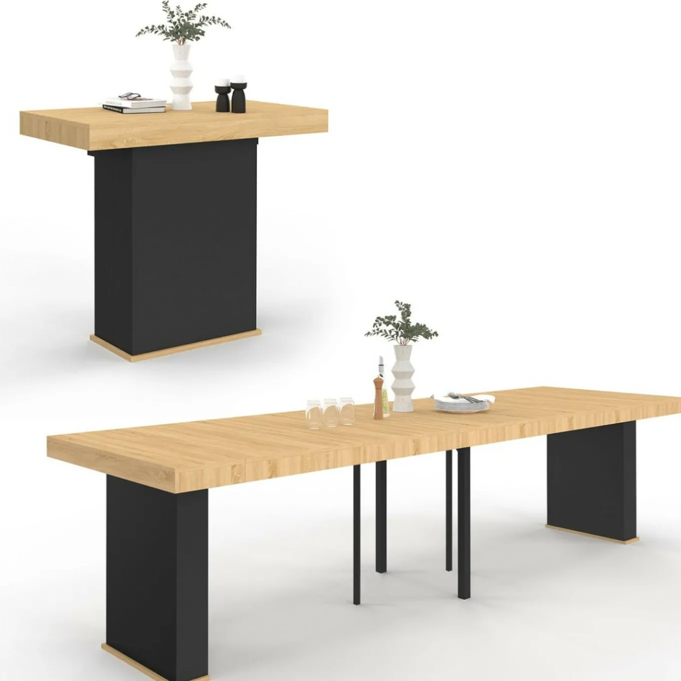 IDMarket Table console extensible 14 personnes 300 cm bois et noir* Consoles|Tables