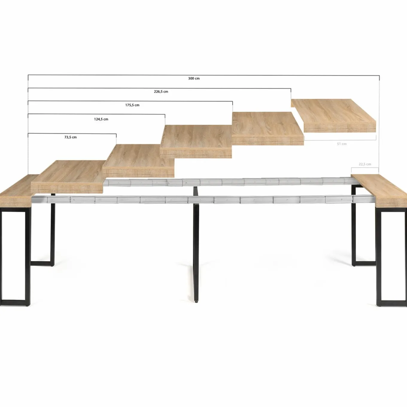 IDMarket Table console extensible TORONTO 14 personnes 300 cm design industriel* Meubles En Bois|Collection Industrielle