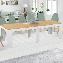IDMarket Table console extensible bois blanc et façon hêtre 300 cm 14 personnes* Consoles|Consoles De Cuisine