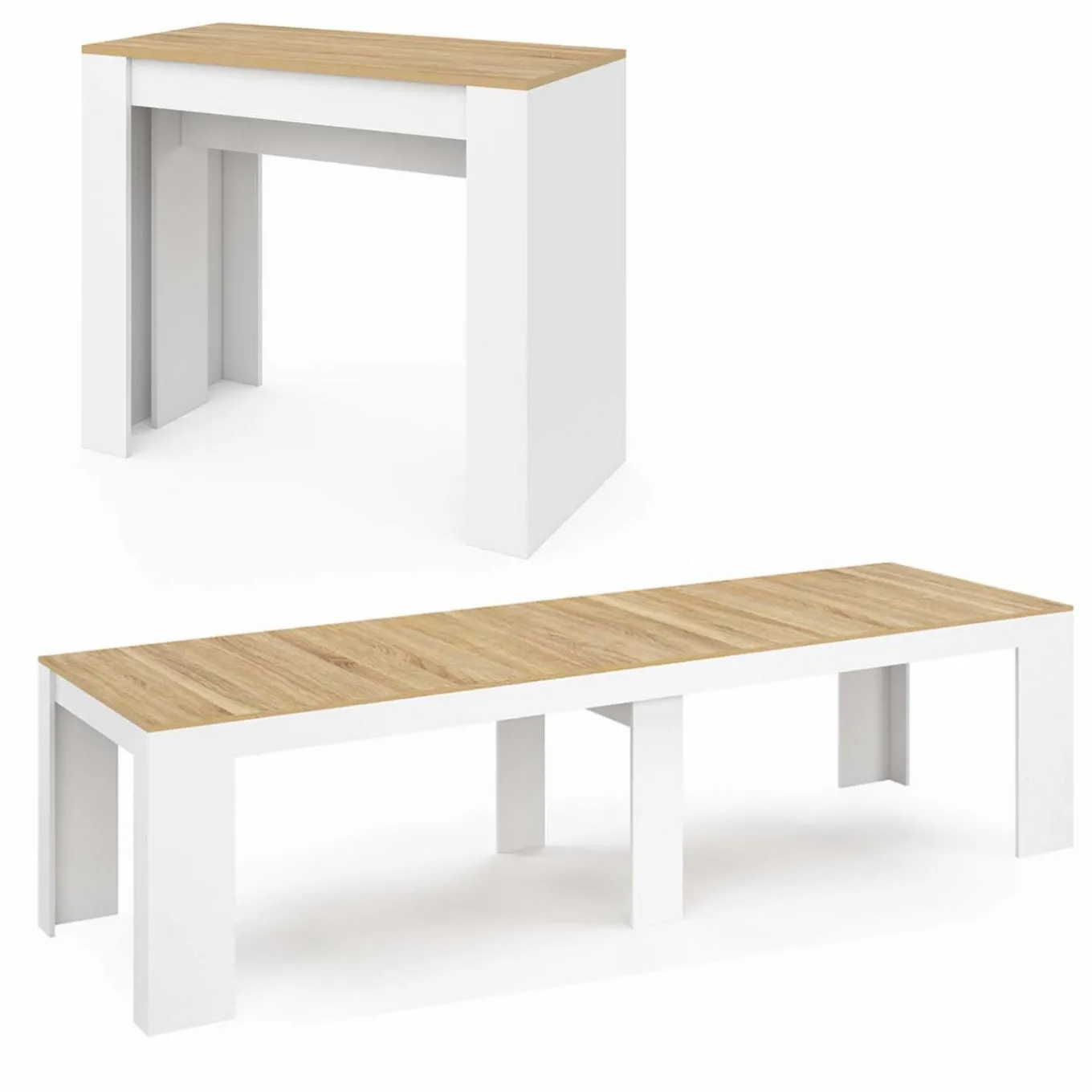 IDMarket Table console extensible bois blanc et façon hêtre 300 cm 14 personnes* Consoles|Consoles De Cuisine