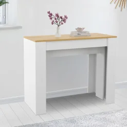 IDMarket Table console extensible bois blanc et façon hêtre 300 cm 14 personnes* Consoles|Consoles De Cuisine