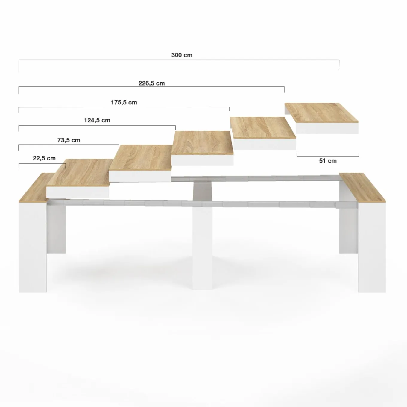 IDMarket Table console extensible bois blanc et façon hêtre 300 cm 14 personnes* Consoles|Consoles De Cuisine